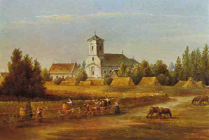 Zeichnung der Kirche von Podersdorf